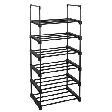 Étagère à chaussures composée de 6 compartiments - Rangement à chaussures - Étagère de rangement en métal, pour 12 à 15 paires de chaussures - Étagère à chaussures empilable - 30 x 45 x 106 cm - Noir