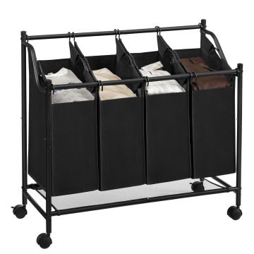 Panier à linge sur roues avec 4 niches noir