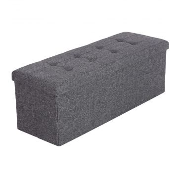Pouf - pliable - sans pieds - 2 compartiments - 110 cm - tissu - gris foncé