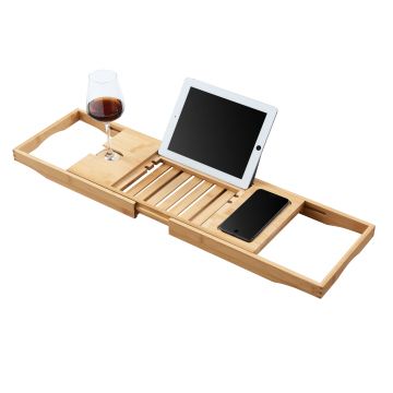 Étagère de bain - extensible - avec porte-livre - bambou