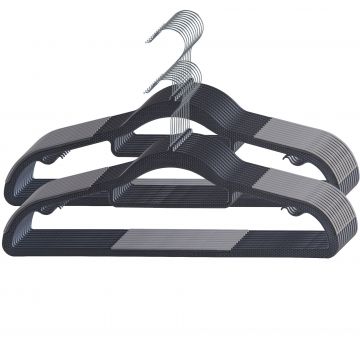 Cintres en plastique - antidérapant - avec barre pour pantalon ou jupe - noir