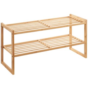  Support à chaussures ACAZA avec 2 couches pour 8 paires de chaussures, 57 cm de large, en bois de bambou