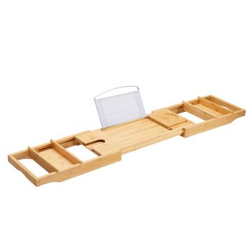 Étagère de bain avec porte-livre, bougie et verre à vin - extensible - bambou