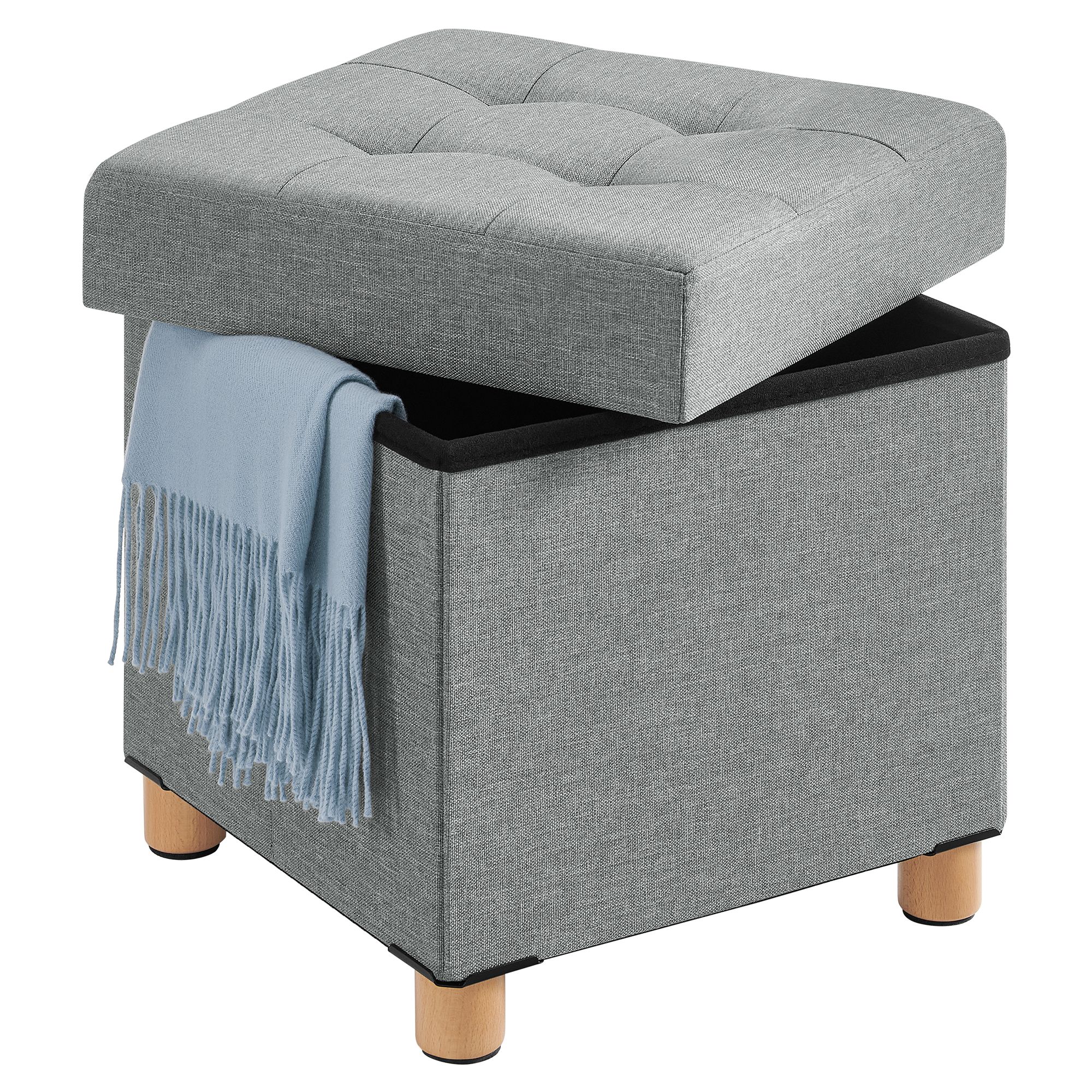Pouf - pliable - avec pieds - tissu - 38 cm - gris clair