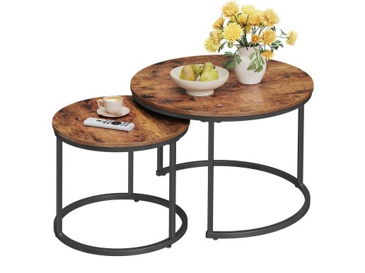 Table basse - table basse ronde - ensemble de 2 tables basses - 72 Ø cm - table basse industrielle - brun vintage