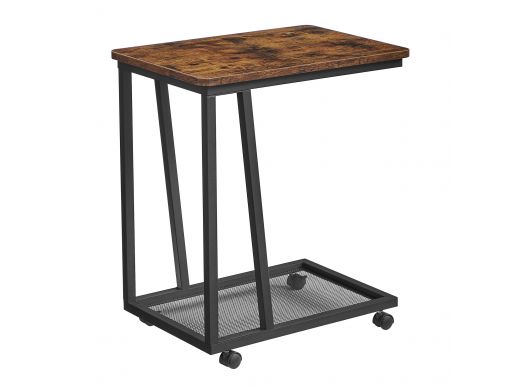 Deuxième chance - Table d'appoint - sur roulettes - avec étagère métallique - 50x59x35 cm - brun vintage