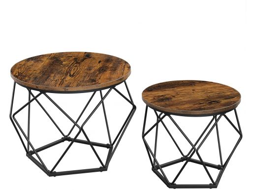 Tables basses - lot de 2 tables d'appoint - robuste - structure acier - brun vintage