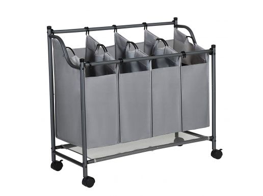 Deuxième chance - Panier à linge mobile - 4 compartiments de 35 litres chacun - 81x88x39 cm - gris