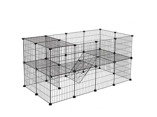 Cage métallique - 2 niveaux - pour cochon d'Inde, lapin, chiot - 143x71x73 cm - noir
