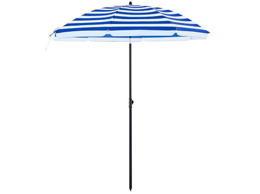 Parasol - Ø 180 cm - octogonal - inclinable - avec sac de transport - bleu/blanc