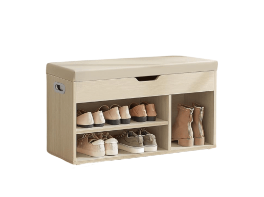 Étagère à chaussures - armoire à chaussures - banc à chaussures avec coussin - crème