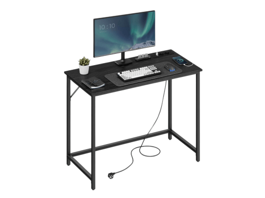 Bureau - bureau de jeu avec LED - 50 x 100 x 76 - noir - multiprise - métal