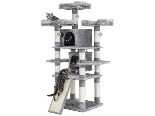 Deuxième chance - Grand arbre à chat pour de nombreux chats - confortable, doux et stable pour les chats adultes - Hauteur 172 cm - gris clair