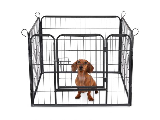 Enclos pour chien en 4 panneaux - niche pour chien - avec porte - hauteur 60 cm - noir