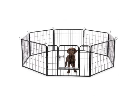 Enclos pour chien en 8 panneaux - niche pour chien - avec porte - hauteur 60 cm - noir