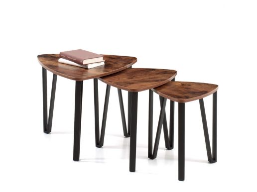 Set de 3 tables d'appoint - look vintage - maximum 58,6x45 cm - vintage brun